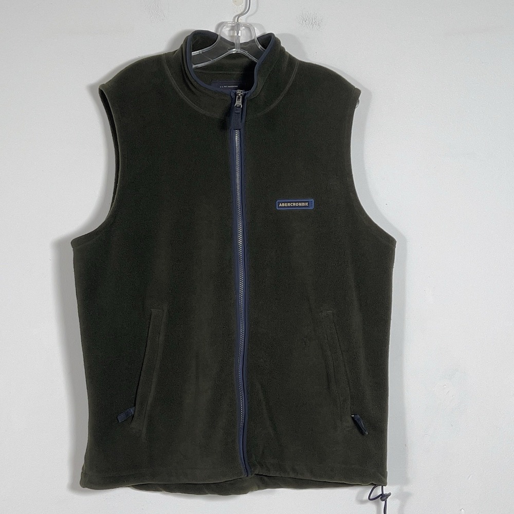 Abercrombie And Fitch Fleece Full Zip Vest Mens Sz L‎ Green Mock Neck Vtg